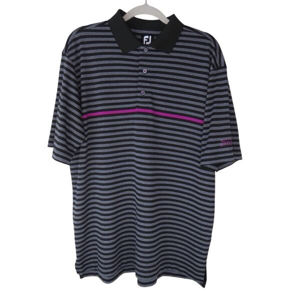 Titleist x FootJoy Black Striped Golf Polo Purple Logo Preppy Large Men's Polo - Picture 3 of 10